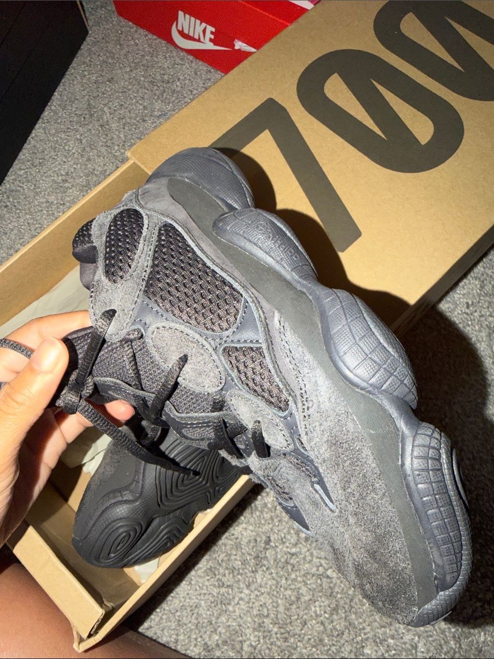 Yeezy Men's All-Black Chunky Suede & Mesh Sneakers